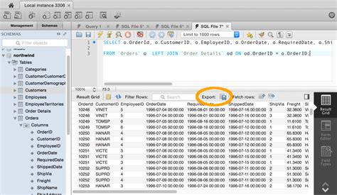 MySQL Workbench: How do you move query results to a .